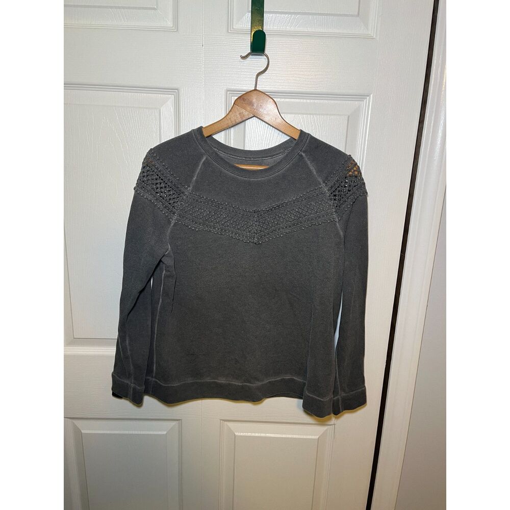 Ana A New Approach Gray Crochet Trim Sweatshirt Womens Medium Boho Top